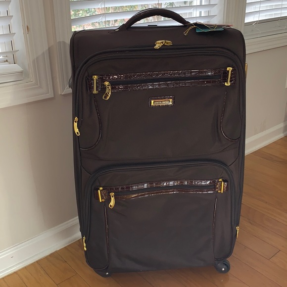 Pierre Cardin Brown Canvas and Crocodile Suitcase